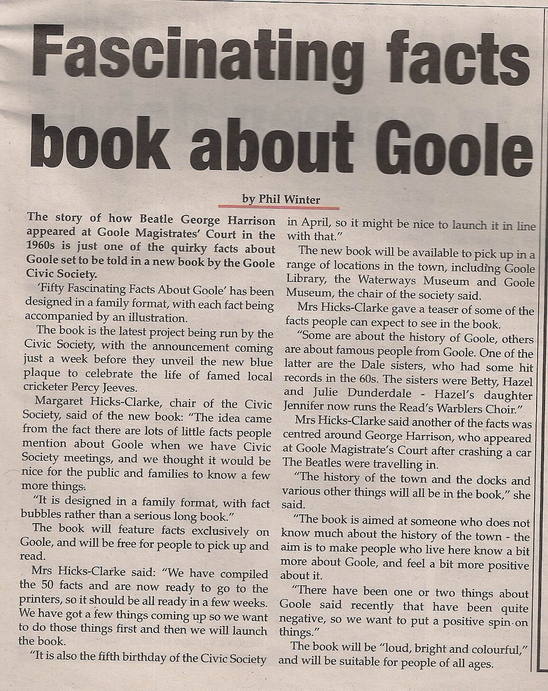 Goole Times 07 04 16 article about launch of Fascinating Facts book