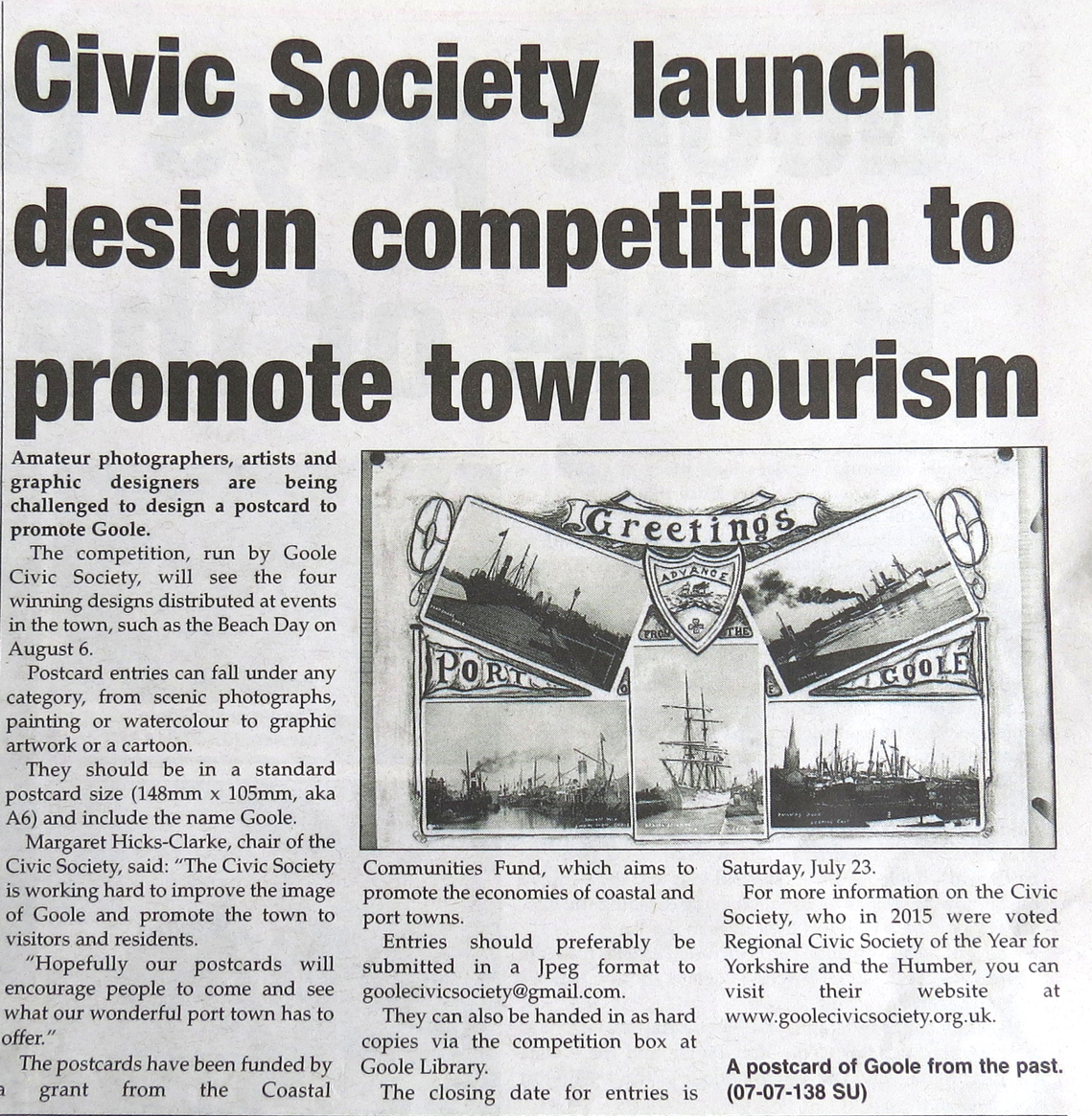 Goole Times coverage of Design a Postcard for Goole competition launch