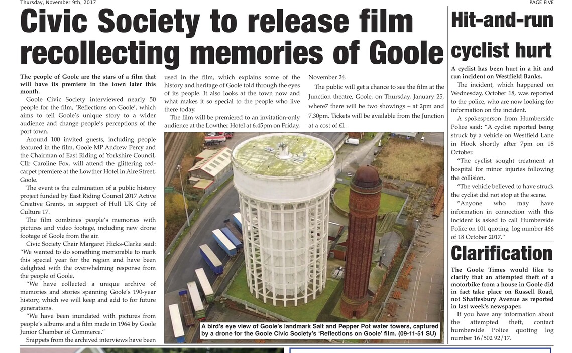 Goole Times preview of Goole Civic Society film premiere