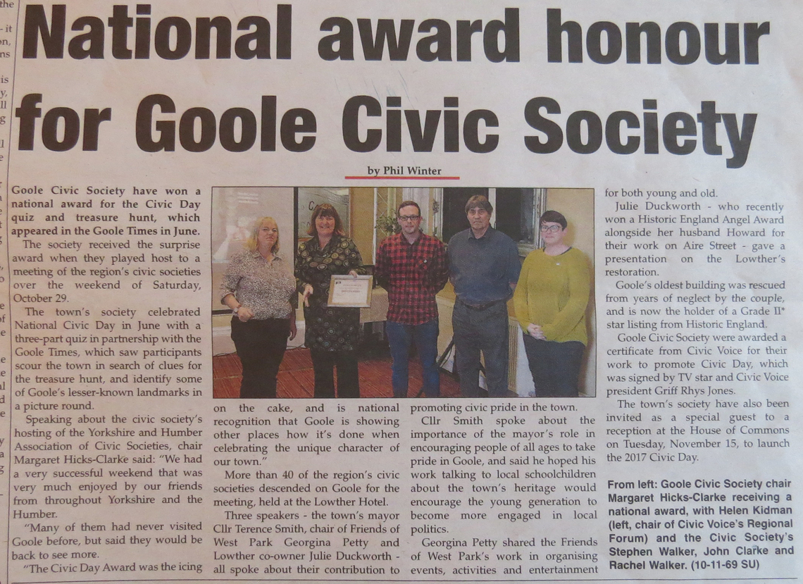 Civic Voice gives national award to Goole Civic Society