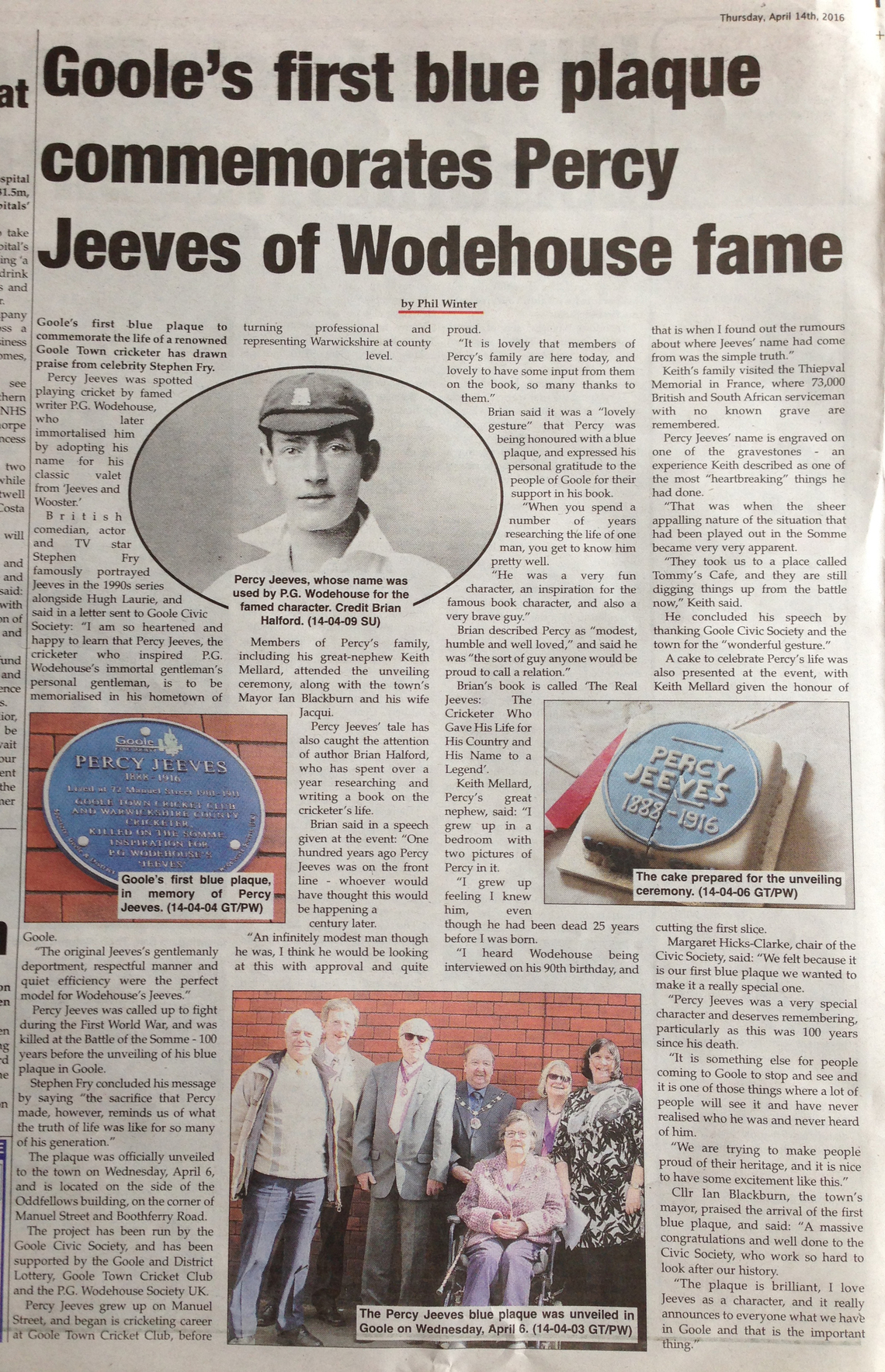 Goole Times coverage of Jeeves Blue Plaque unveiling