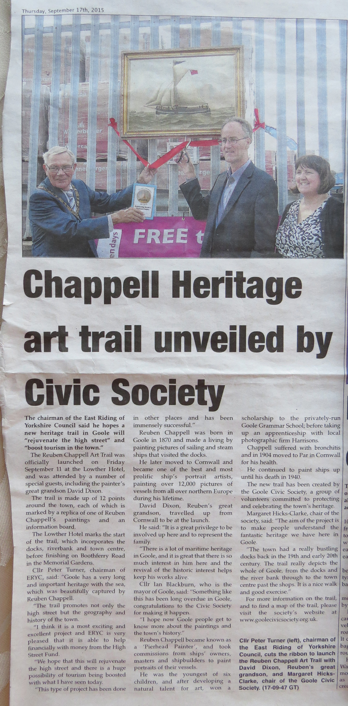 Launch of Reuben Chappell Art Trail reported in Goole Times