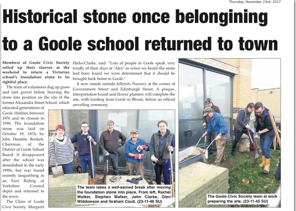 Alexandra Street School foundation stone returned to town