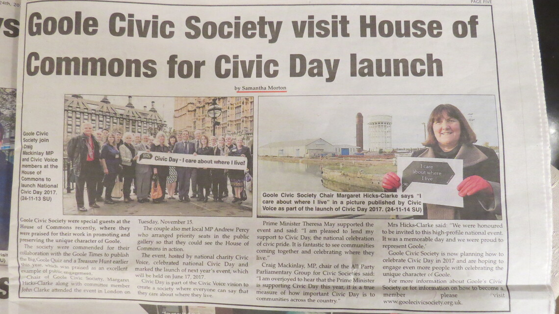 Goole Times coverage of Civic Day launch at House of Commons