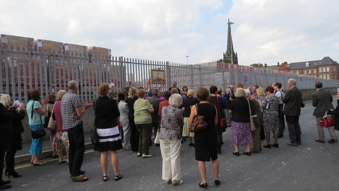 Crowd watches as ribbon is cut to launch Reuben Chappell art trail